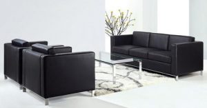 Modern Office Leather Sofa Set with Glass Table
