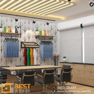 Modern Garment Display Studio with Stylish Shelving and Lighting