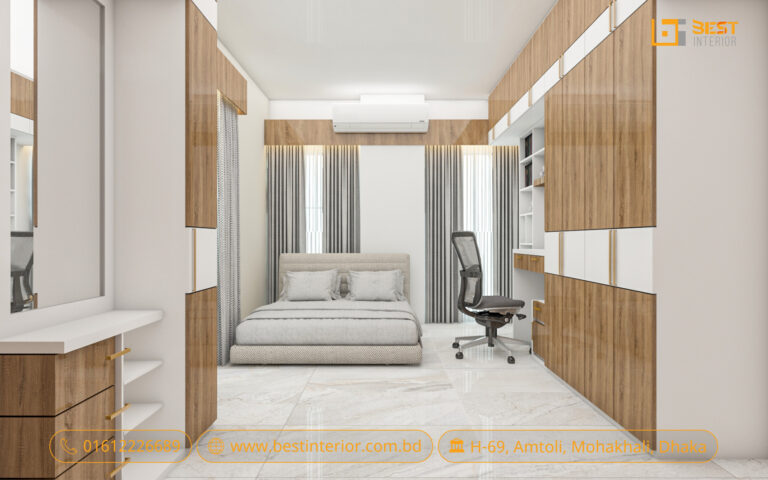 flat interior design Bangladesh – 1. New Flat Interior Design Concept

2. Bedroom with Study Table and Full-Height Wardrobe

3. Compact Kitchen with Practical Storage

4. Living Room with TV Unit and Display Cabinet

5. Dining Area with Storage and Feature Wall – product view 4