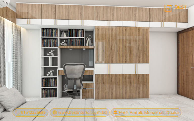 flat interior design Bangladesh – 1. New Flat Interior Design Concept

2. Bedroom with Study Table and Full-Height Wardrobe

3. Compact Kitchen with Practical Storage

4. Living Room with TV Unit and Display Cabinet

5. Dining Area with Storage and Feature Wall – product view 5